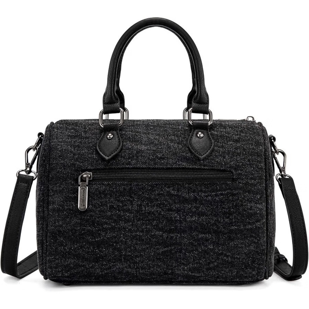 Montana West Wrangler Rhinestone Denim Barrel Bag Crossbody Satchel Purse Black - Picture 6 of 8